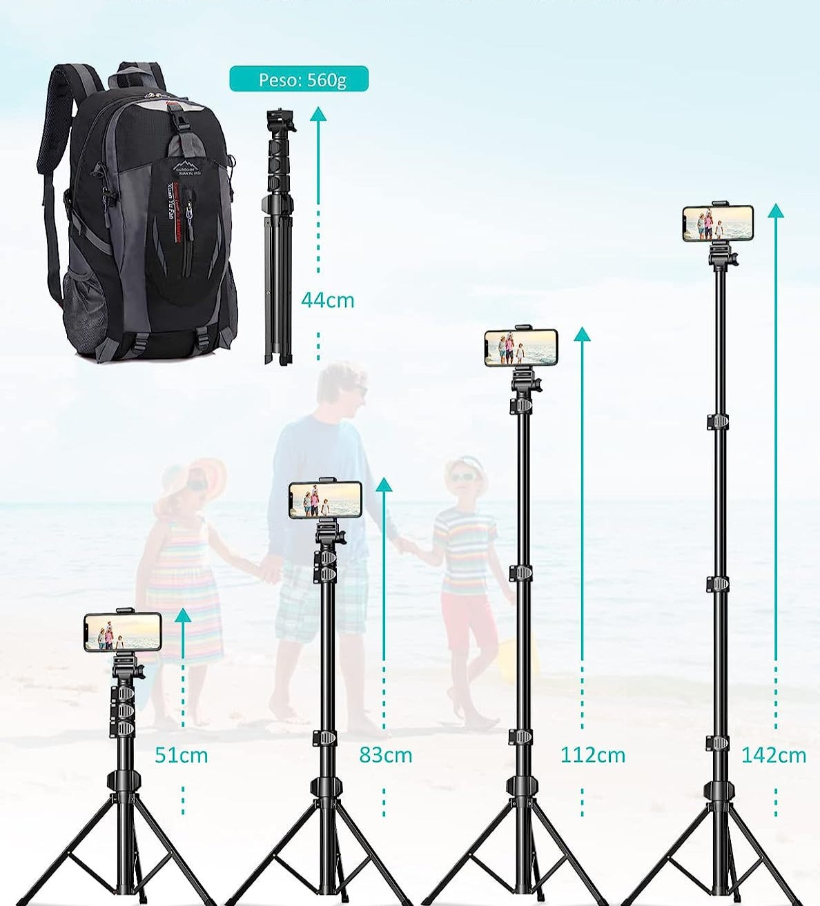 Tripé Selfie-Stick Extensível + Suporte Smartphone + Comando